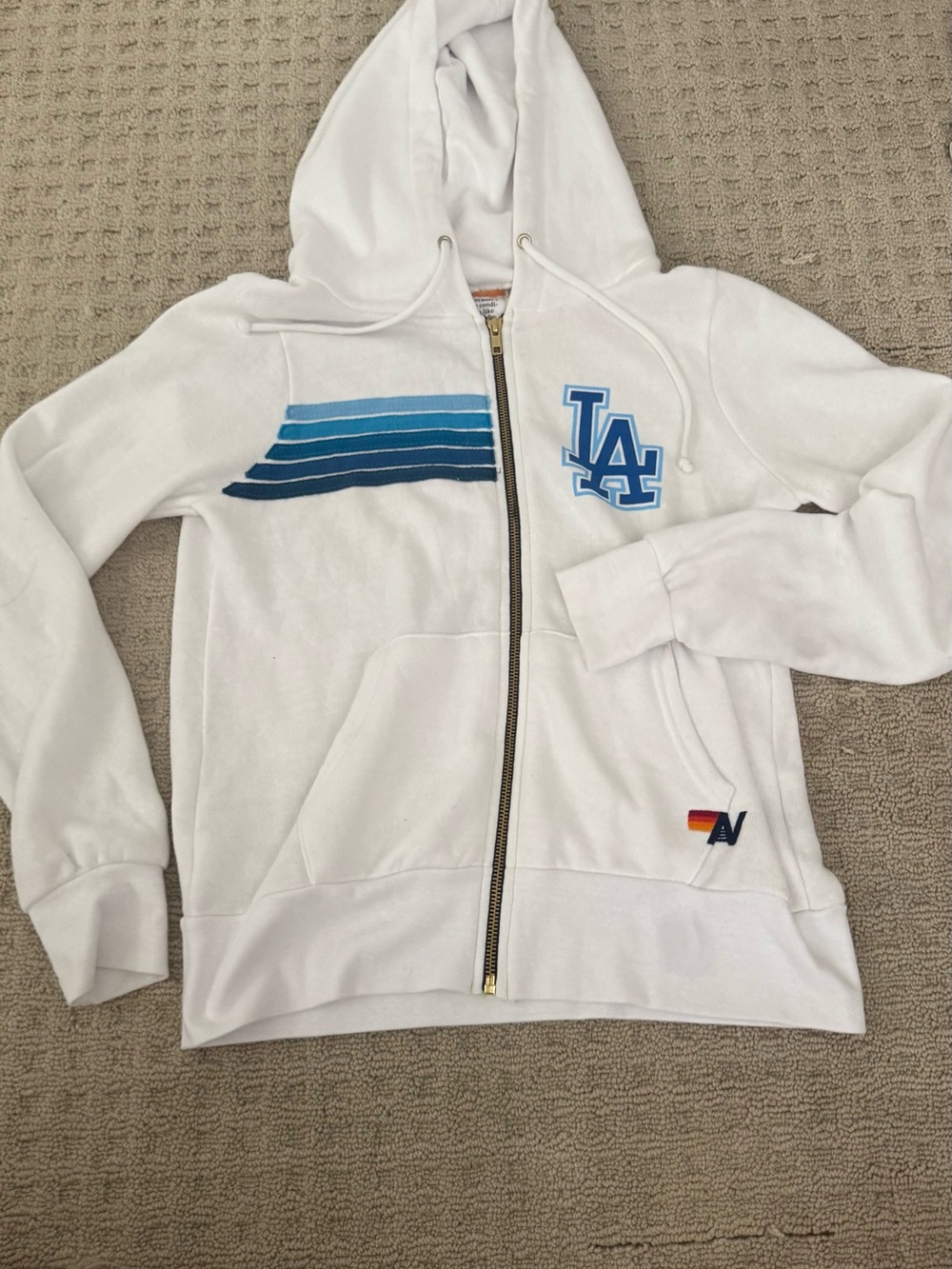 Aviator Nation White Dodgers Zip Hoodie with Blue stripes - Picture 5 of 8